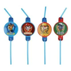 8 Pailles Flexibles Plastique Pat' Patrouille - Paw Patrol Soldes